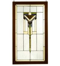  98099 - 17"W X 30"H Prairie Wood Frame Stained Glass Window