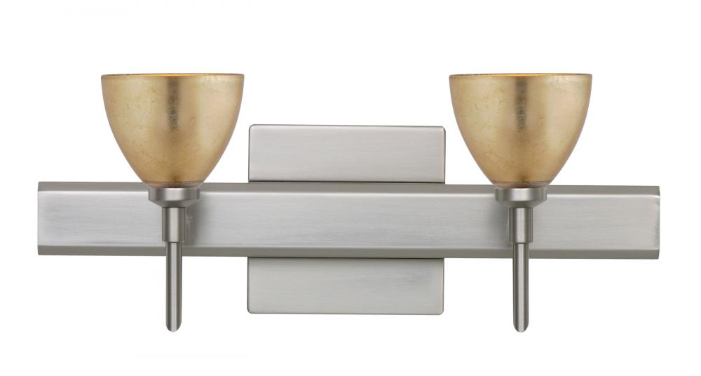 Besa Divi Wall With SQ Canopy 2SW Gold Foil Satin Nickel 2x5W LED