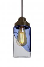  1JT-BLINKBL-EDIL-BR - Besa, Blink Cord Pendant, Trans. Blue/Clear, Bronze Finish, 1x4W LED Filament