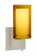  1SW-G44007-LED-SN-SQ - Besa Pahu 4 Wall With SQ Canopy 1SW Transparent Armagnac/Opal Satin Nickel 1x5W LED