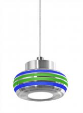  1XT-FLOW00-BLGR-LED-SN - Besa, Flower Cord Pendant, Blue/Green, Satin Nickel Finish, 1x6W LED