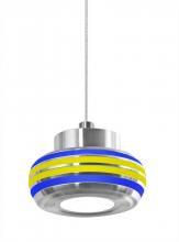  1XT-FLOW00-BLYL-LED-SN - Besa, Flower Cord Pendant, Blue/Yellow, Satin Nickel Finish, 1x6W LED