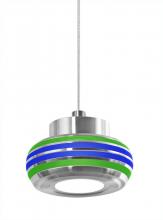  1XT-FLOW00-GRBL-LED-SN - Besa, Flower Cord Pendant, Green/Blue, Satin Nickel Finish, 1x6W LED