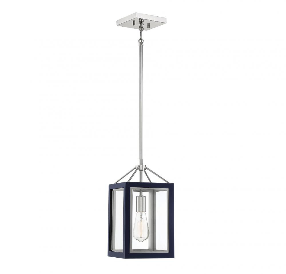Champlin 1-Light Pendant in Navy with Polished Nickel Accents