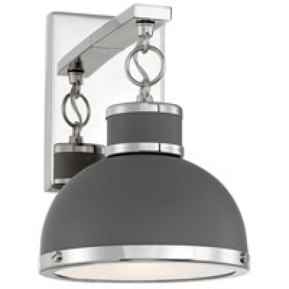 Corning 1-Light Wall Sconce in Gray with Polished Nickel Accents