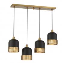  1-1811-4-143 - Eclipse 4-Light Linear Chandelier in Matte Black with Warm Brass Accents