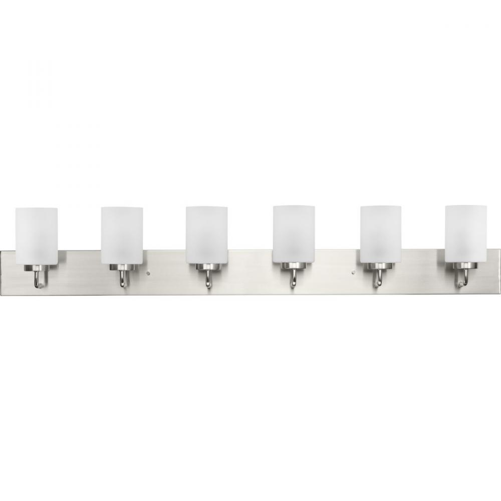 Merry Collection Six-Light Brushed Nickel Etched Glass Transitional Style Bath Vanity Wall Light
