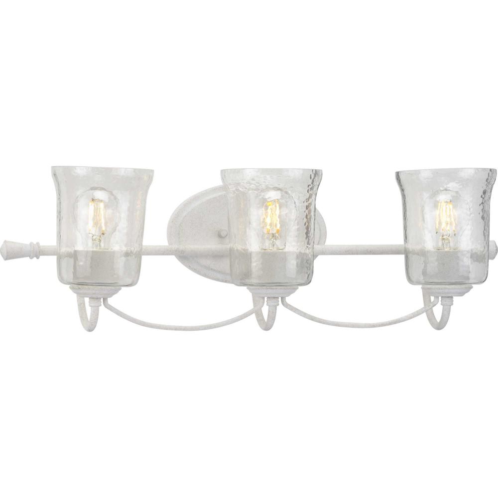 Bowman Collection Three-Light Cottage White Clear Chiseled Glass Coastal Bath Vanity Light