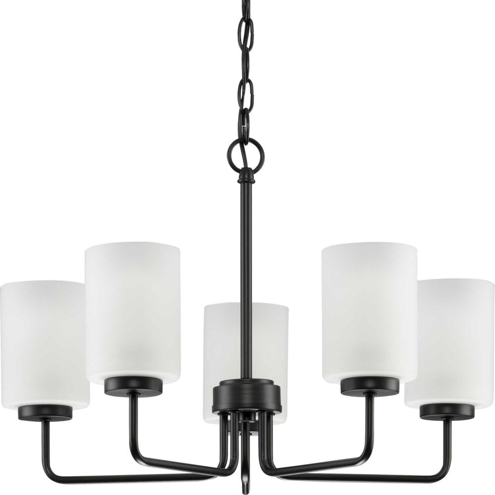 Merry Collection Five-Light Matte Black and Etched Glass Transitional Style Chandelier Light
