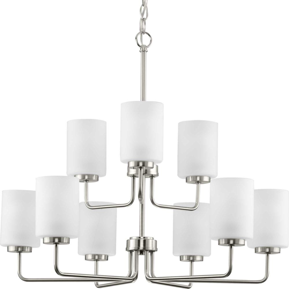 Merry Collection Nine-Light Brushed Nickel and Etched Glass Transitional Style Chandelier Light