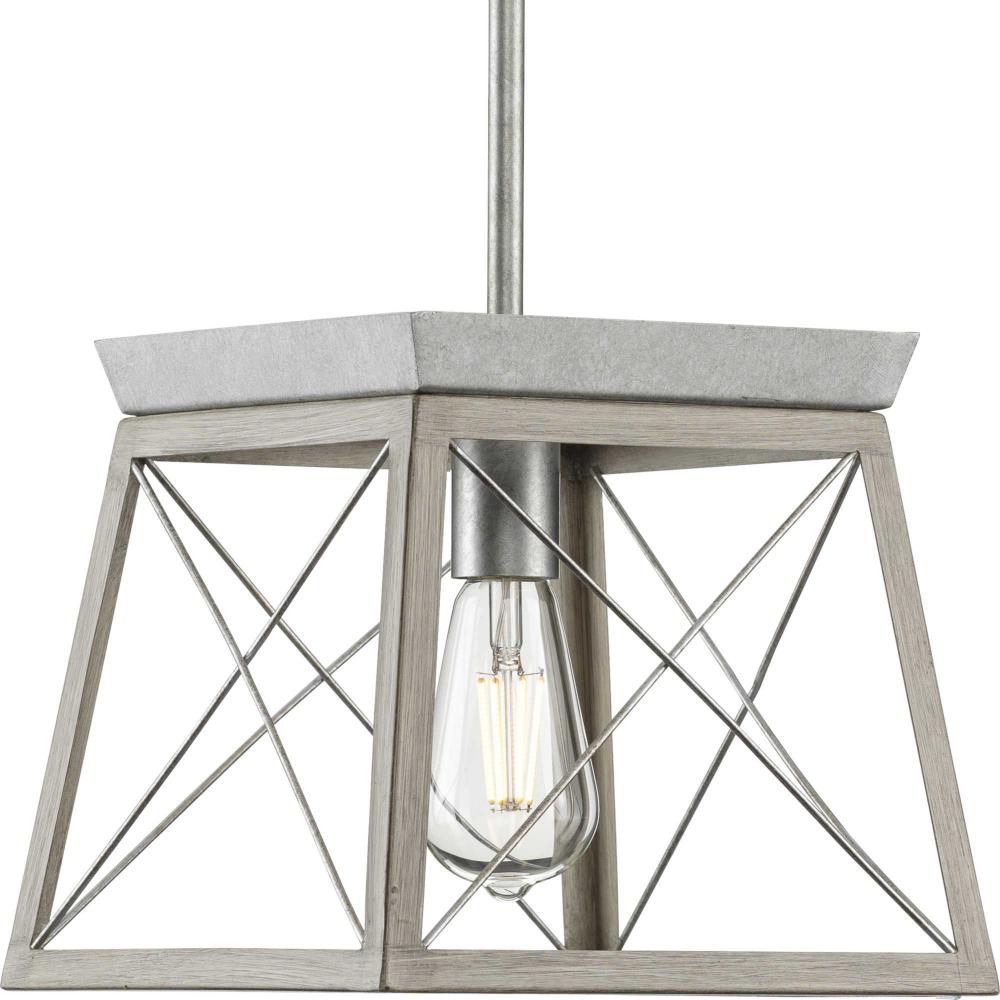 Briarwood Collection One-Light Galvanized and Bleached Oak Farmhouse Style Hanging Mini-Pendant Ligh