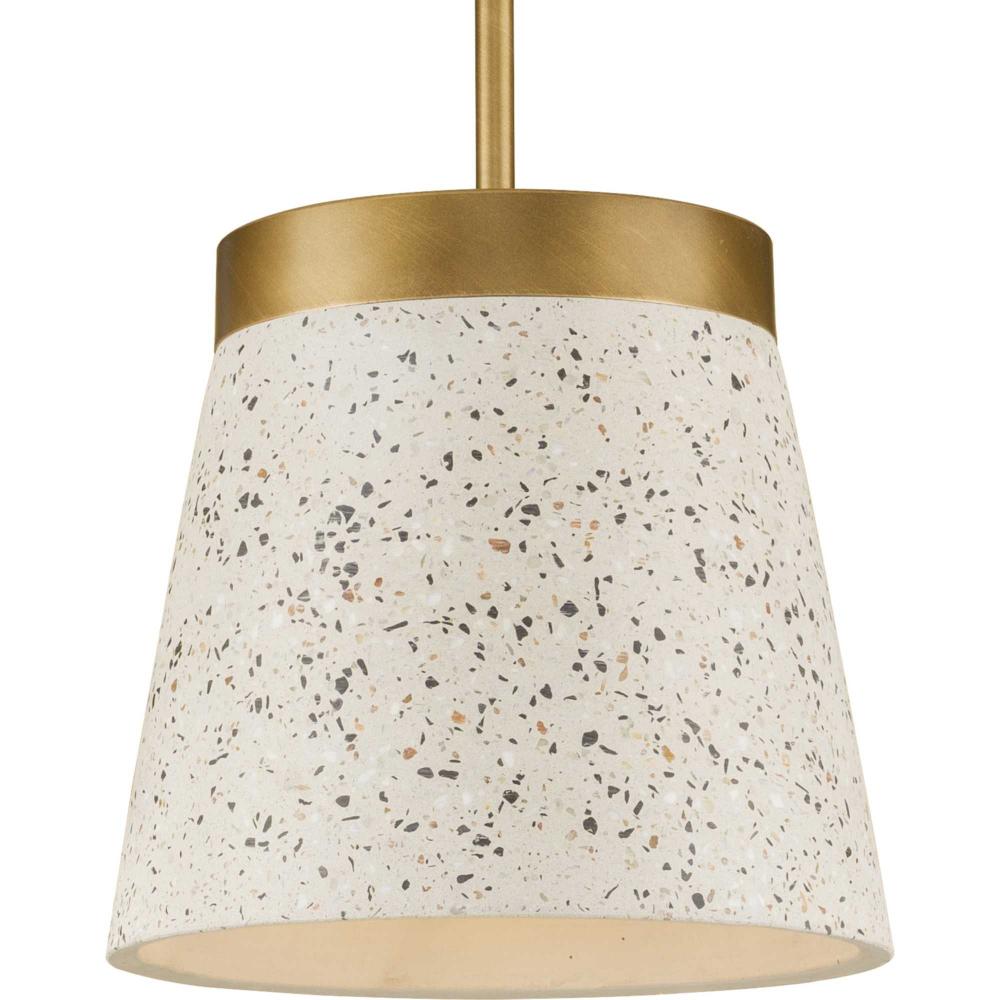 Terrazzo Collection One-Light Distressed Brass and Sand Terrazzo Hanging Pendant Light