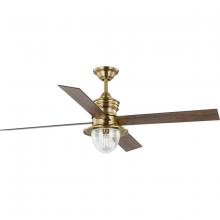 Progress P250075-163-WB - Gillen 56" 4-Blade LED Indoor/Outdoor Vintage Brass Vintage Electric Ceiling Fan with Light Kit