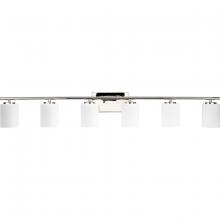  P300385-104 - Replay Collection Six-Light Traditional Polished Nickel Etched White Glass Bath Vanity Light
