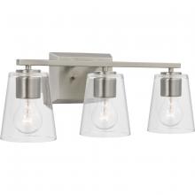  P300459-009 - Vertex Collection Three-Light Brushed Nickel Clear Glass Contemporary Bath Light