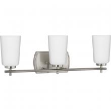  P300467-009 - Adley Collection Three-Light Brushed Nickel Etched Opal Glass New Traditional Bath Vanity Light