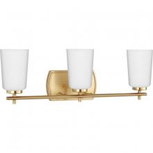  P300467-012 - Adley Collection Three-Light Satin Brass Etched Opal Glass New Traditional Bath Vanity Light