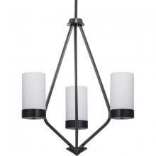  P400021-031 - Elevate Collection Three-Light Matte Black Etched White Glass Mid-Century Modern Chandelier Light