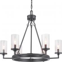  P400164-143 - Gresham Collection Six-Light Graphite Clear Seeded Glass Farmhouse Chandelier Light
