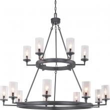  P400166-143 - Gresham Collection Fifteen-Light Graphite Clear Seeded Glass Farmhouse Chandelier Light