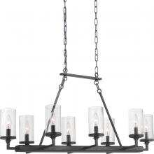  P400180-143 - Gresham Collection Eight-Light Graphite Clear Seeded Glass Farmhouse Chandelier Light