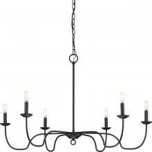  P400292-31M - Canebrake Collection Six-Light Matte Black Farmhouse Chandelier Light