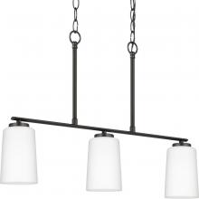  P400348-31M - Adley Collection Three-Light Matte Black Etched White Glass New Traditional Linear Chandelier