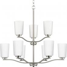  P400351-009 - Adley Collection Nine-Light Brushed Nickel Etched White Opal Glass New Traditional Chandelier