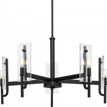  P400363-31M - Rivera Collection 5-Light Matte Black Luxe Industrial Chandelier