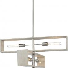  P400370-009 - Boundary Collection Four-Light Brushed Nickel Grey Washed Oak Modern Chandelier