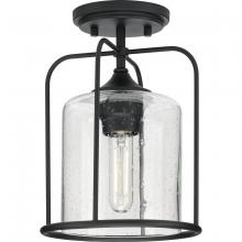  P550110-031 - Watch Hill Collection  One-Light Textured Black Clear Seeded Glass Farmhouse Semi-Flush Light