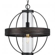  P550111-31M - Terrace Collection  One-Light Matte Black Clear Seeded Glass Global Outdoor Hanging Light