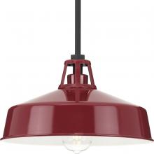  P550116-039 - Cedar Springs Collection  One-Light Textured Black Red Metal Shade Farmhouse Outdoor Hanging Light