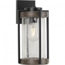  P560282-31M - Whitmire Collection  One-Light Matte Black with Aged Oak Accents Clear Seeded Glass Farmhouse Outdoo