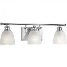  P2117-15 - Lucky Collection Three-Light Polished Chrome Frosted Prismatic Glass Coastal Bath Vanity Light