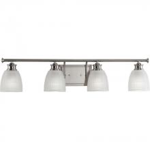  P2118-09 - Lucky Collection Four-Light Brushed Nickel White Prismatic Glass Coastal Bath Vanity Light