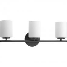  P2159-31 - Replay Collection Three-Light Textured Black Etched Glass Modern Bath Vanity Light
