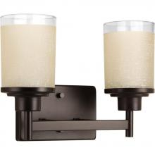  P2977-20 - Alexa Collection Two-Light Antique Bronze Etched Umber Linen With Clear Edge Glass Modern Bath Vanit
