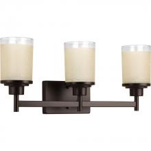  P2978-20 - Alexa Collection Three-Light Antique Bronze Etched Umber Linen With Clear Edge Glass Modern Bath Van