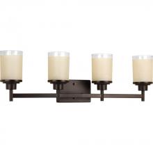  P2998-20 - Alexa Collection Four-Light Antique Bronze Etched Umber Linen With Clear Edge Glass Modern Bath Vani