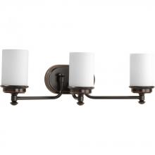  P300014-139 - Glide Collection Three-Light Rubbed Bronze Etched Opal Glass Coastal Bath Vanity Light