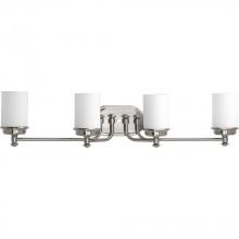  P300015-009 - Glide Collection Four-Light Brushed Nickel Etched Opal Glass Coastal Bath Vanity Light