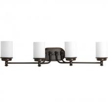  P300015-139 - Glide Collection Four-Light Rubbed Bronze Etched Opal Glass Coastal Bath Vanity Light