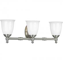  P3029-09 - Victorian Collection Three-Light Brushed Nickel White Opal Glass Farmhouse Bath Vanity Light