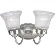  P3288-09 - Fluted Glass Collection Two-Light Brushed Nickel Clear Prismatic Glass Traditional Bath Vanity Light