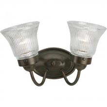  P3288-20 - Fluted Glass Collection Two-Light Antique Bronze Clear Prismatic Glass Traditional Bath Vanity Light