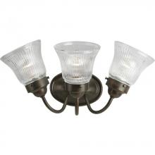  P3289-20 - Fluted Glass Collection Three-Light Antique Bronze Clear Prismatic Glass Traditional Bath Vanity Lig