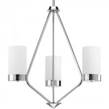 P400021-015 - Elevate Collection Three-Light Polished Chrome Etched White Glass Mid-Century Modern Chandelier Ligh
