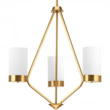  P400021-109 - Elevate Collection Three-Light Brushed Bronze Etched White Glass Mid-Century Modern Chandelier Light