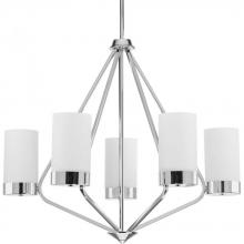  P400022-015 - Elevate Collection Five-Light Polished Chrome Etched White Glass Mid-Century Modern Chandelier Light